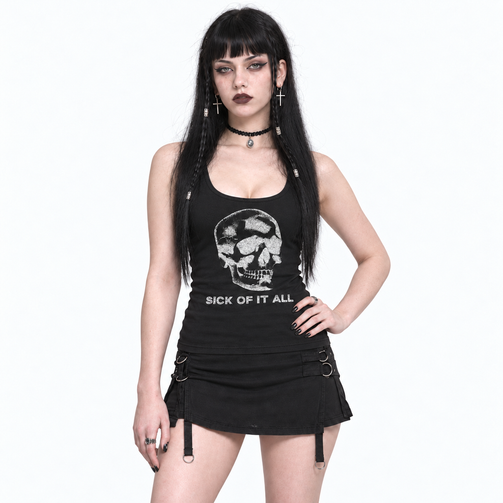 Women's Punk Tank Top with Skull Print – SICK OF IT ALL | Cotton Grunge Top