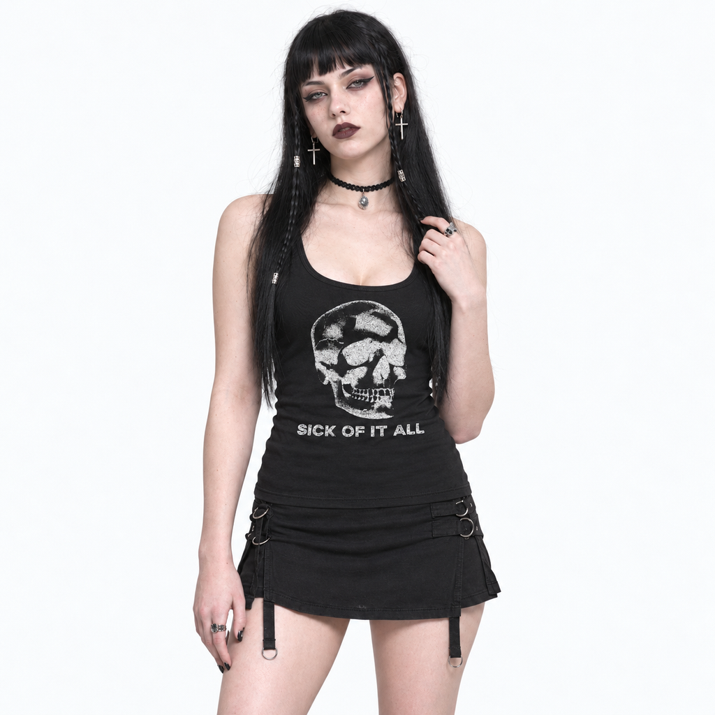 Women's Punk Tank Top with Skull Print – SICK OF IT ALL | Cotton Grunge Top