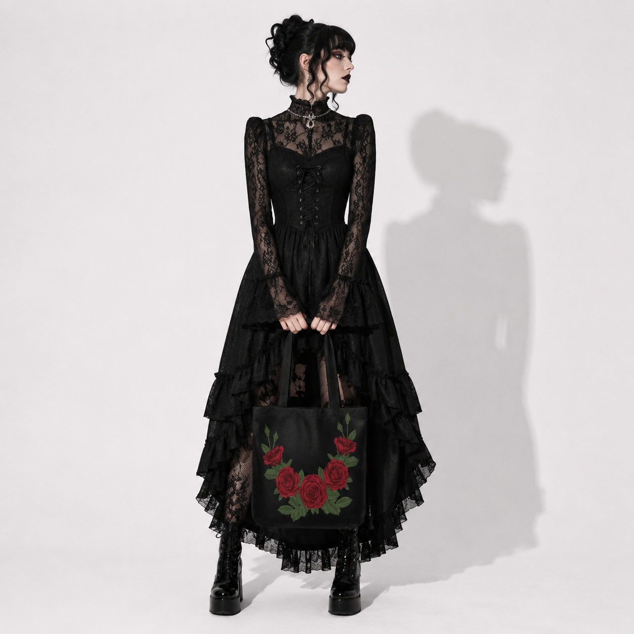 Victorian Skull Roses Gothic Tote Bag – Dark Romantic Canvas Style Bag