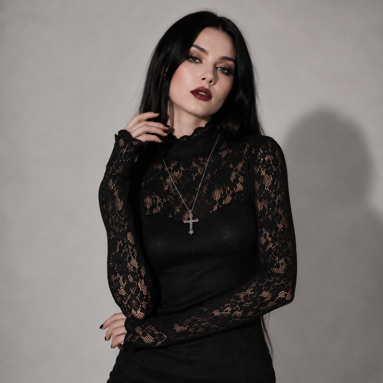 Elegant Romantic Gothic Lace Dress – Black Victorian Maxi Dress for Women