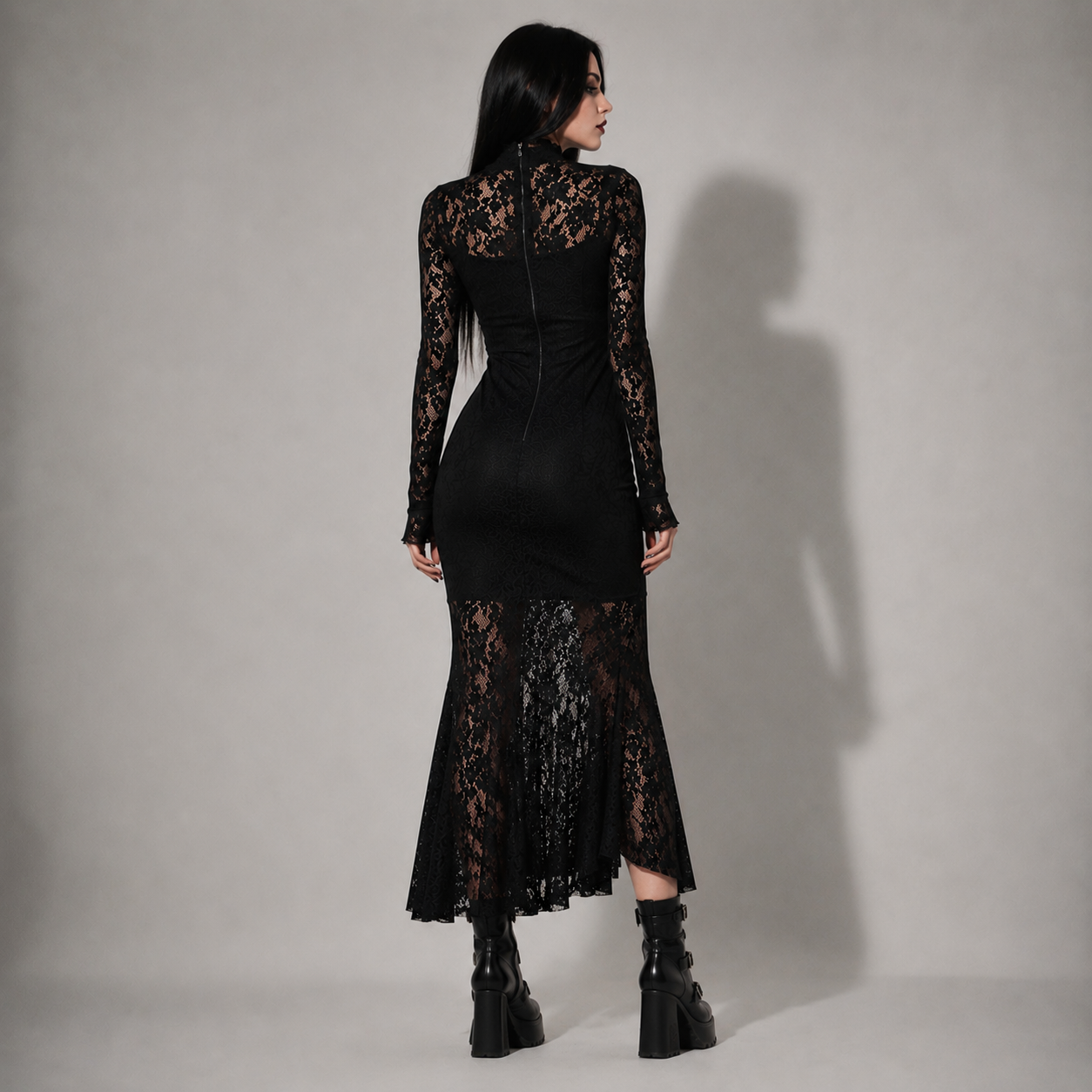 Elegant Romantic Gothic Lace Dress – Black Victorian Maxi Dress for Women