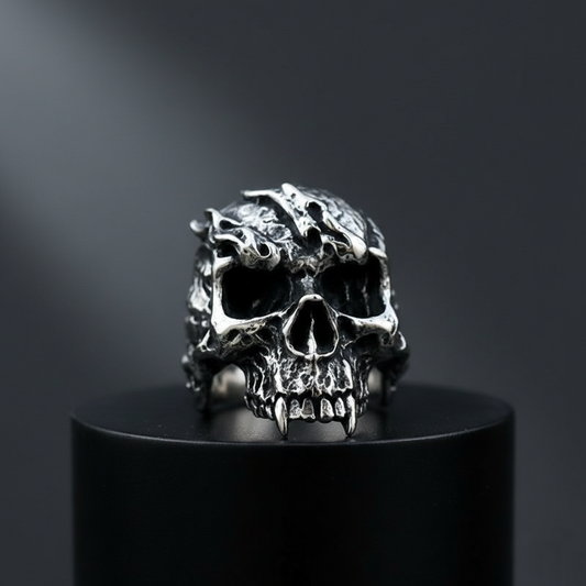 Heavy Metal Frayed Skull Ring
