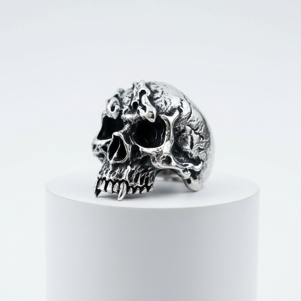 Heavy Metal Frayed Skull Ring