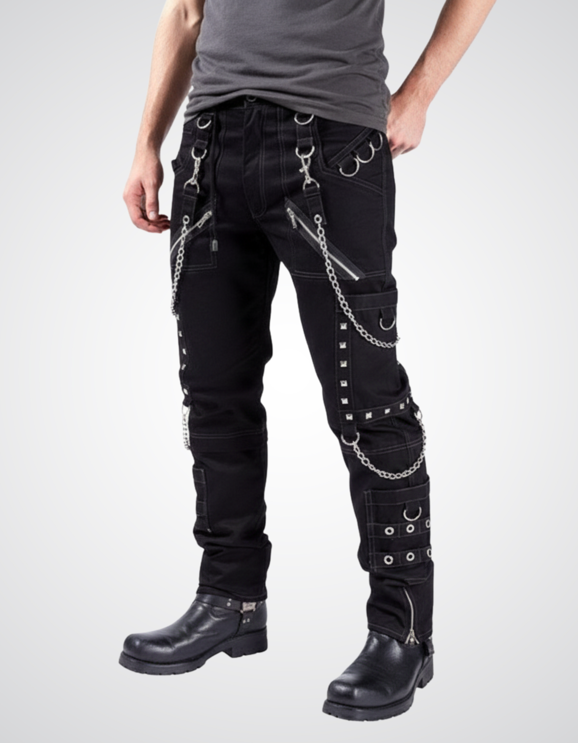 Heavy Metal black pants with chain