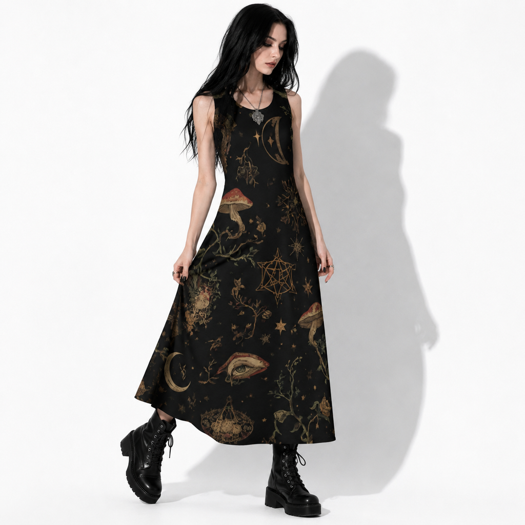 Women’s Whimsigoth Maxi Dress | Moonlit Ritual Garden – Cotton Witchcore & Mystic Forest Dress