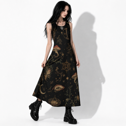Women’s Whimsigoth Maxi Dress | Moonlit Ritual Garden – Cotton Witchcore & Mystic Forest Dress