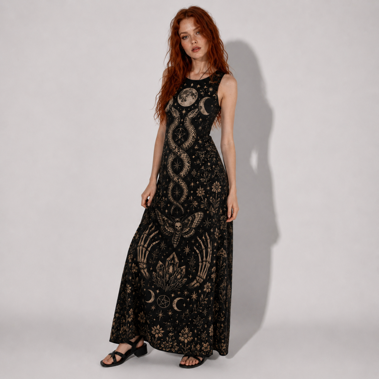 Witchcore Cotton Maxi Dress with Pockets – Wicca Summer Dress | Whimsigoth | Boho