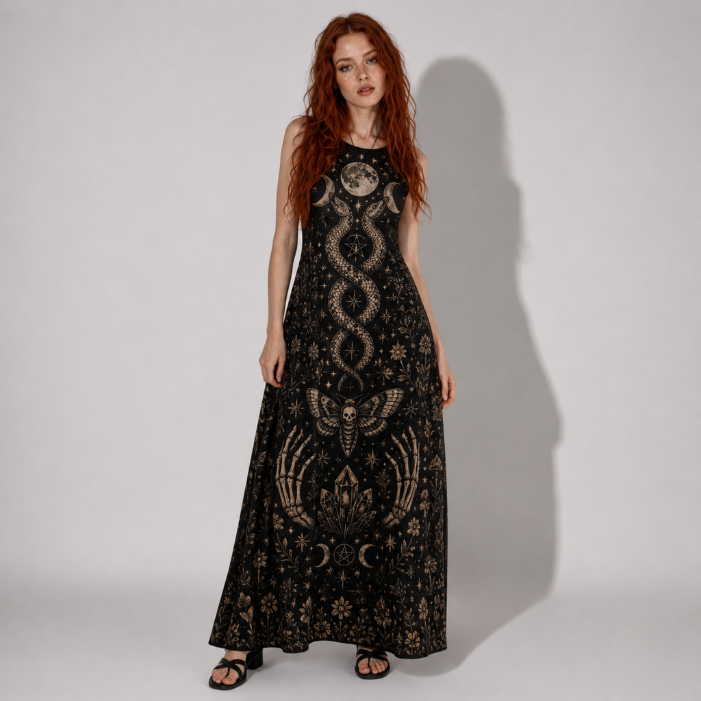 Witchcore Cotton Maxi Dress with Pockets – Wicca Summer Dress | Whimsigoth | Boho