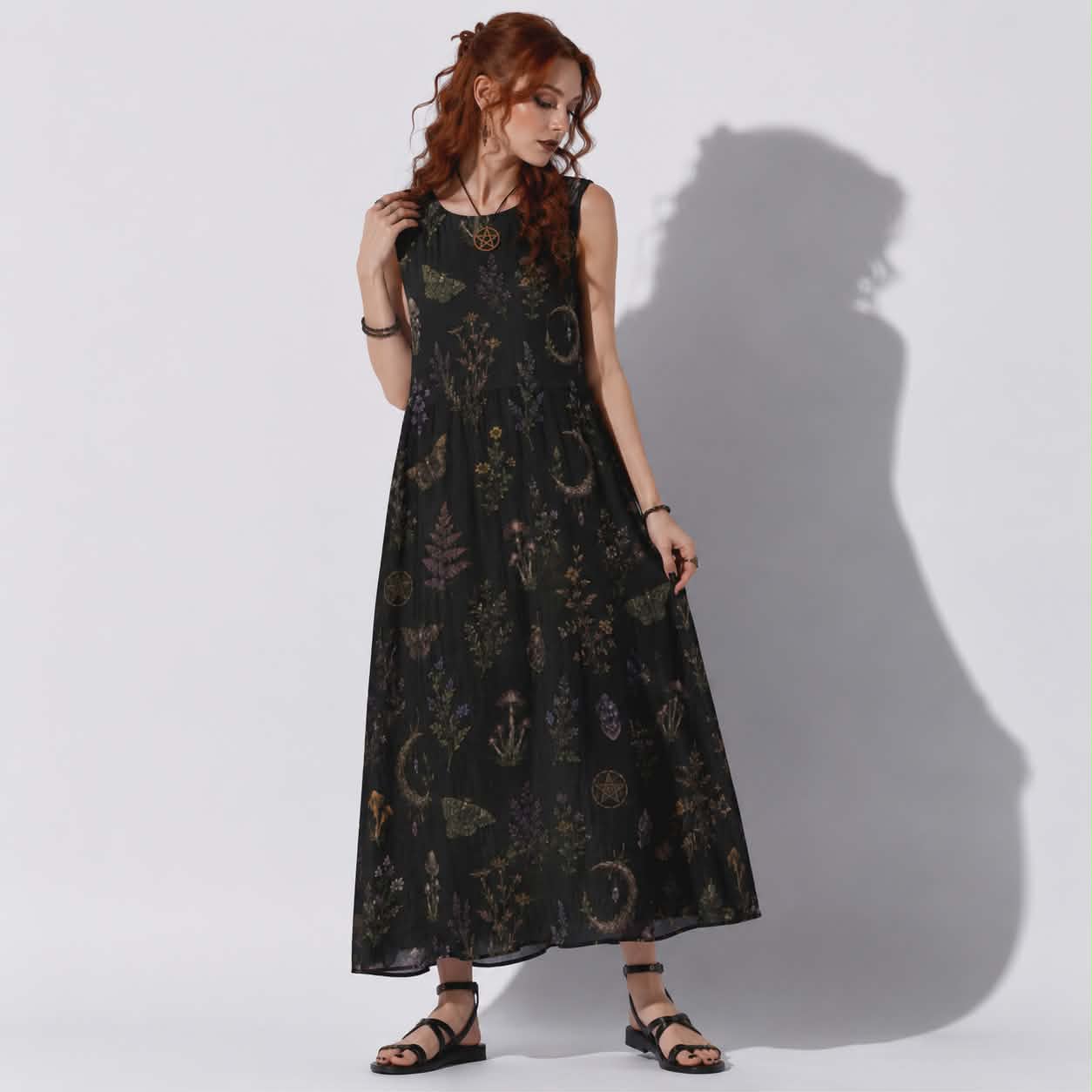 Witchmoon Slavic Ritual Dress | Gothic Witchcore Cotton Maxi Dress