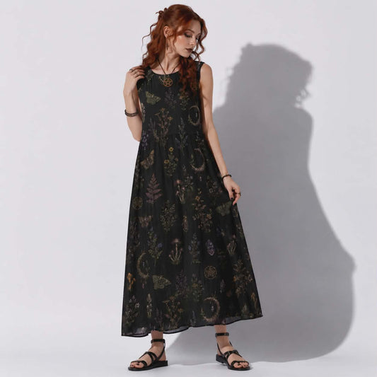 Witchmoon Slavic Ritual Dress | Gothic Witchcore Cotton Maxi Dress