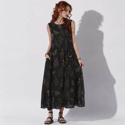 Witchmoon Slavic Ritual Dress | Gothic Witchcore Cotton Maxi Dress