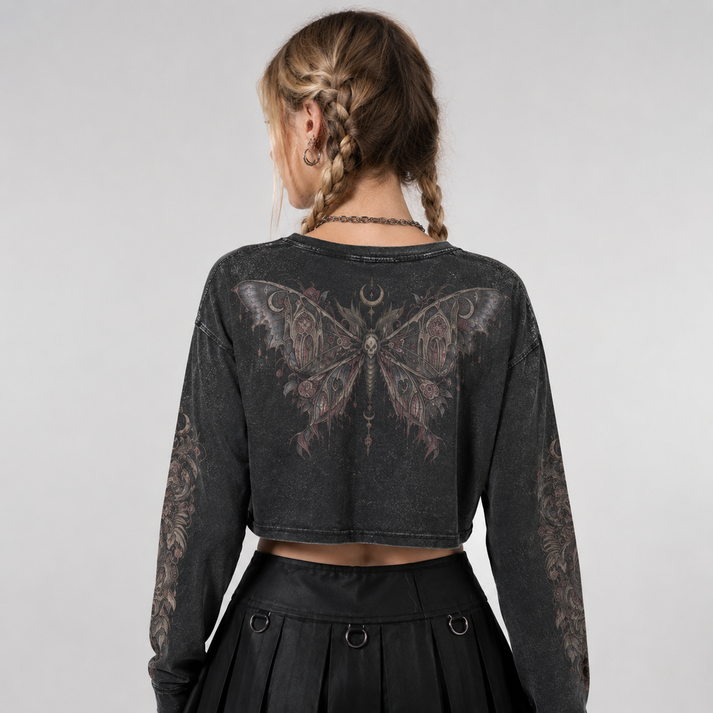 Forest Rot Moth Gothic Long Sleeve Crop Top – Witchcore Wicca