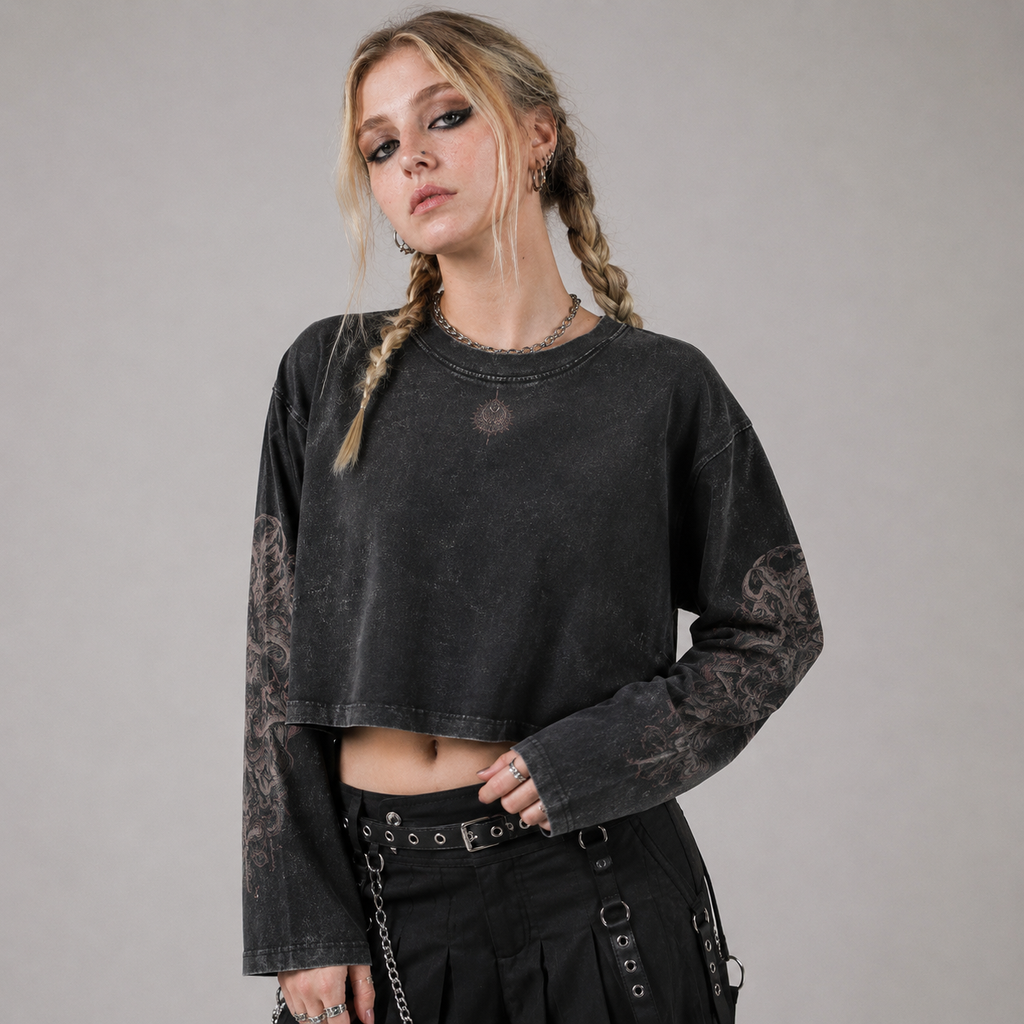 Forest Rot Moth Gothic Long Sleeve Crop Top – Witchcore Wicca