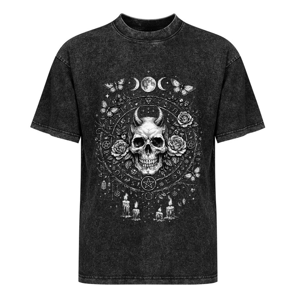 Gothic t-shirt Witch Table Ritual – fabric close-up 100% cotton
