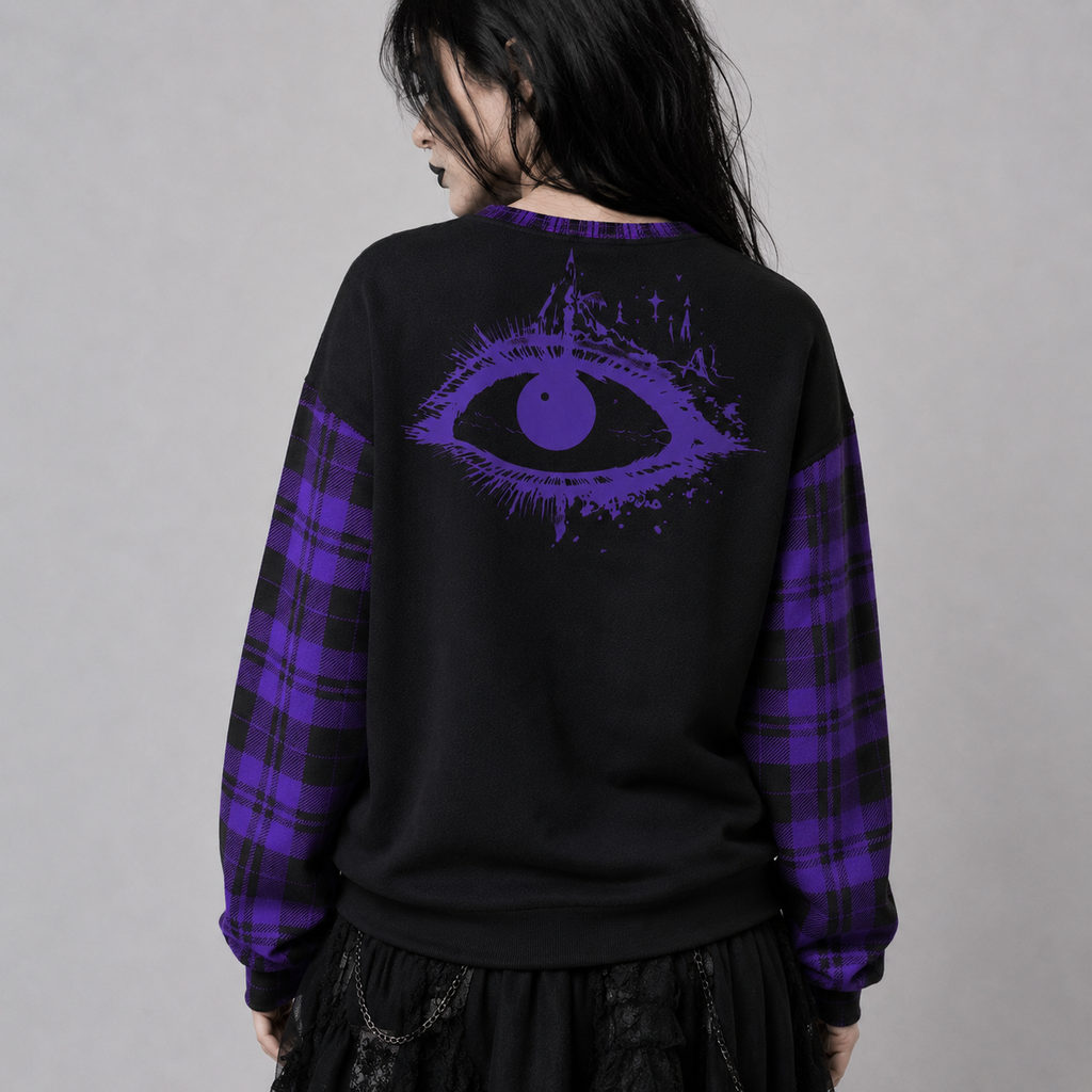Gothic Witchcore Purple Tartan Sweater | Midnight Coven | 280 GSM