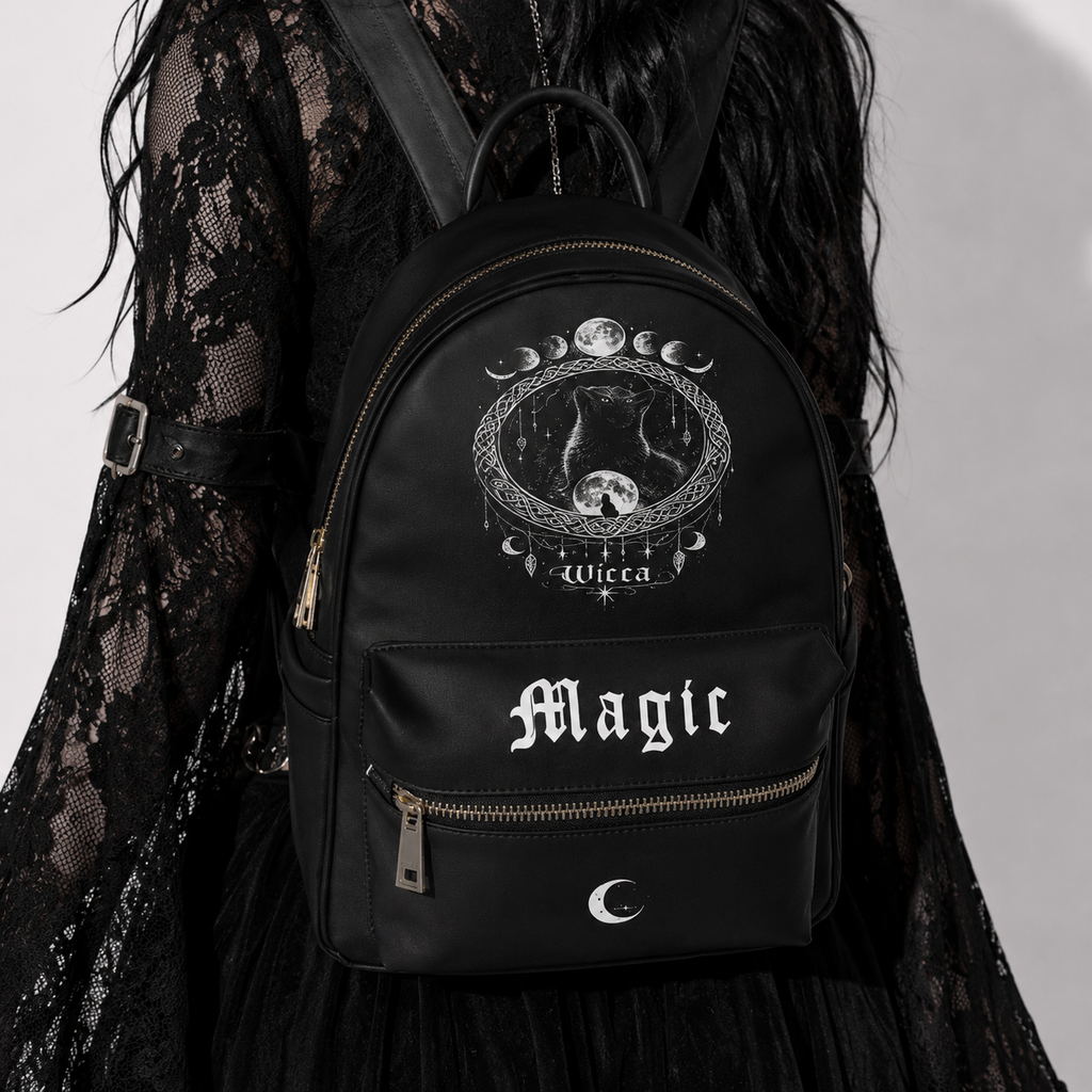 Gothic Wicca Magic Backpack – Black Witchcore Moon Backpack | Dark Aesthetic Bag