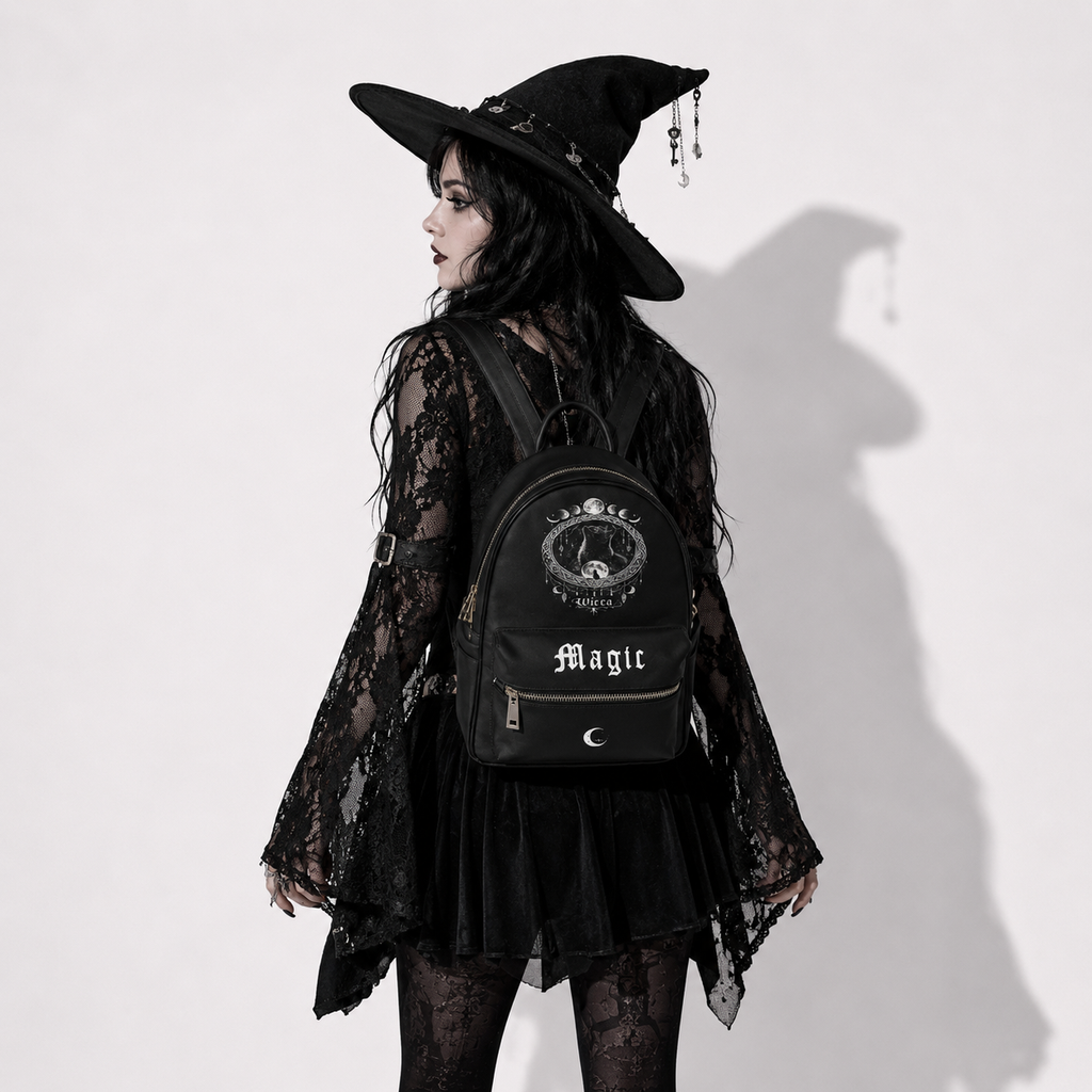 Gothic Wicca Magic Backpack – Black Witchcore Moon Backpack | Dark Aesthetic Bag