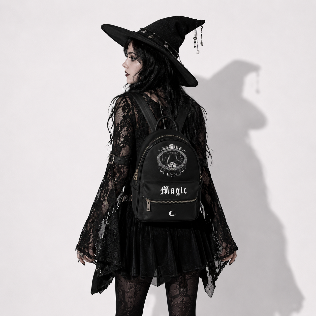 Gothic Wicca Magic Backpack – Black Witchcore Moon Backpack | Dark Aesthetic Bag