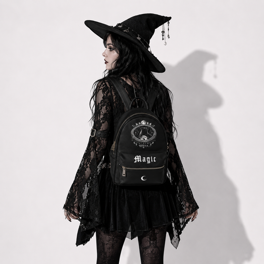 Gothic Wicca Magic Backpack – Black Witchcore Moon Backpack | Dark Aesthetic Bag
