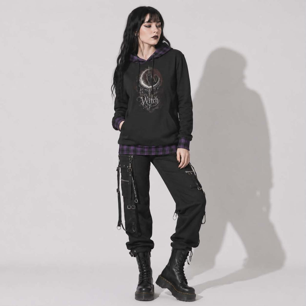 Gothic Witchcore Cat Hoodie with Moon Phases | Lunar Cat Coven Hoodie