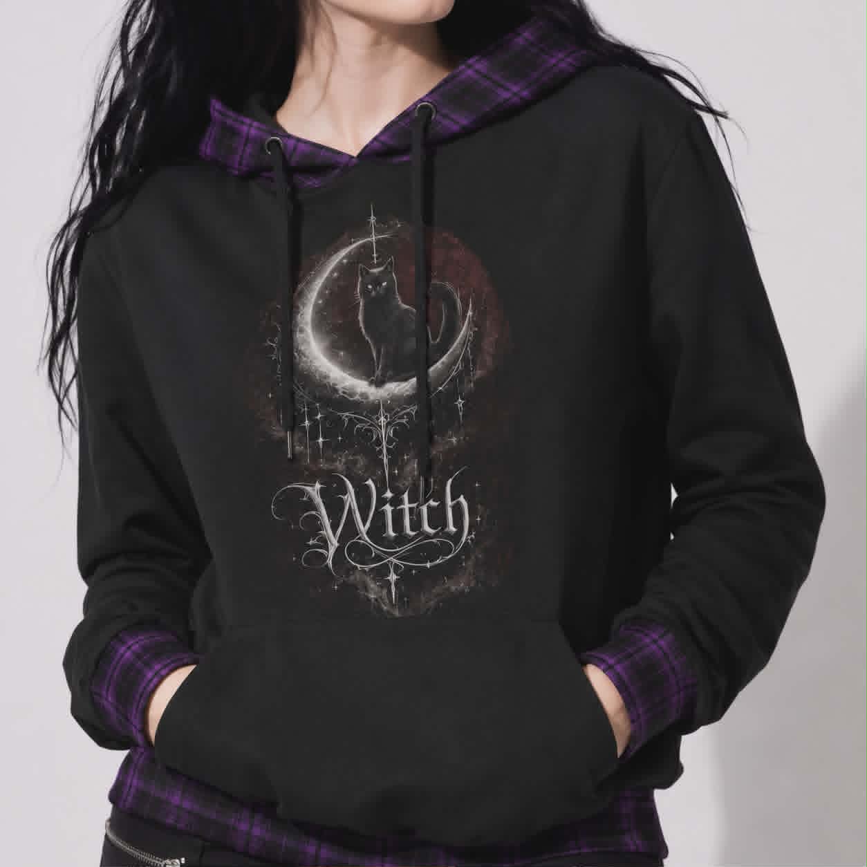 Gothic Witchcore Cat Hoodie with Moon Phases | Lunar Cat Coven Hoodie
