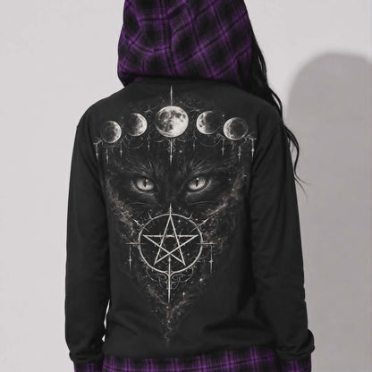 Gothic Witchcore Cat Hoodie with Moon Phases | Lunar Cat Coven Hoodie