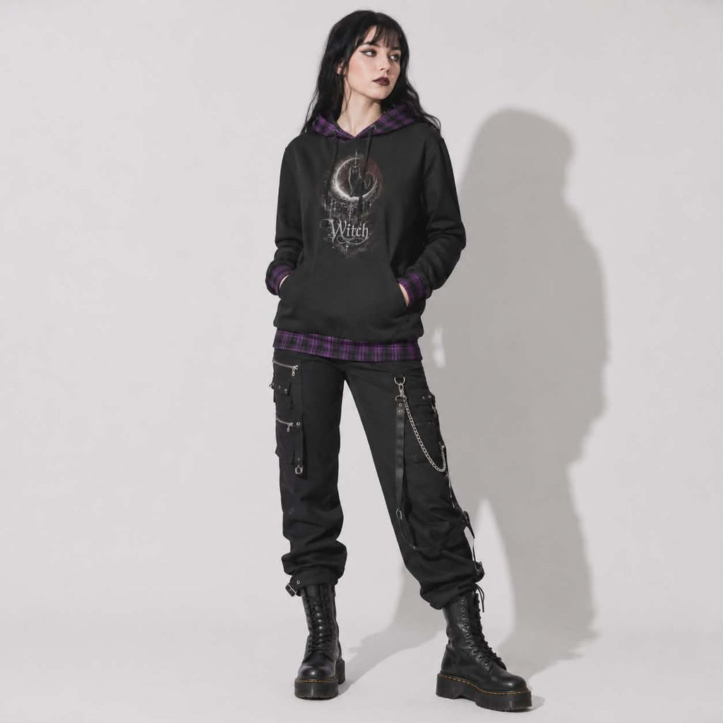 Gothic Witchcore Cat Hoodie with Moon Phases | Lunar Cat Coven Hoodie