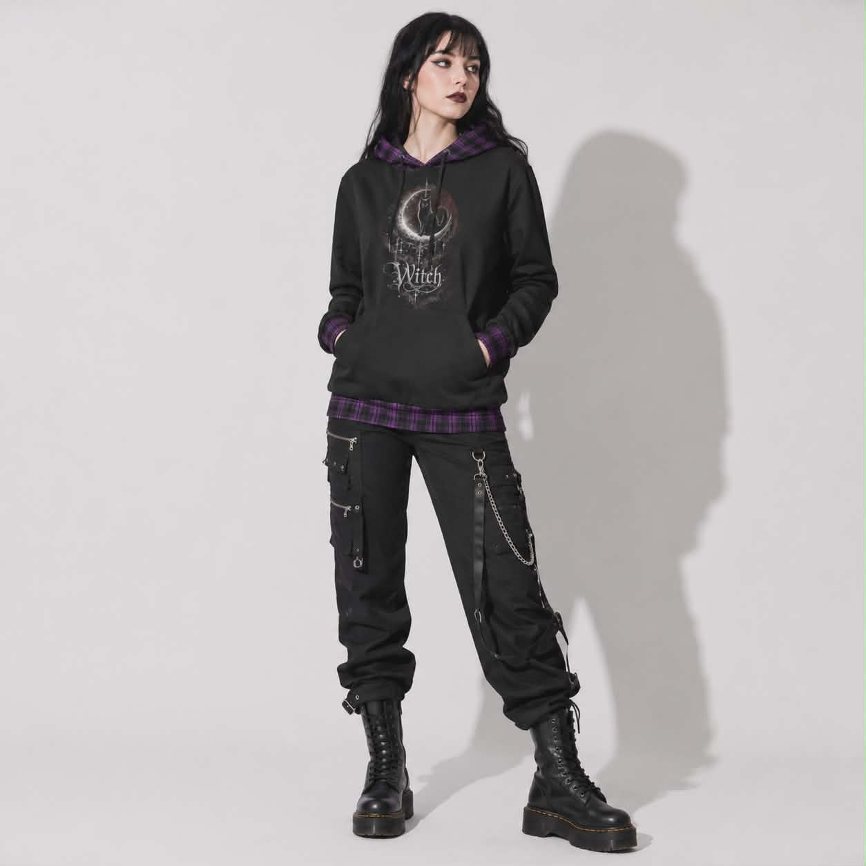 Gothic Witchcore Cat Hoodie with Moon Phases | Lunar Cat Coven Hoodie