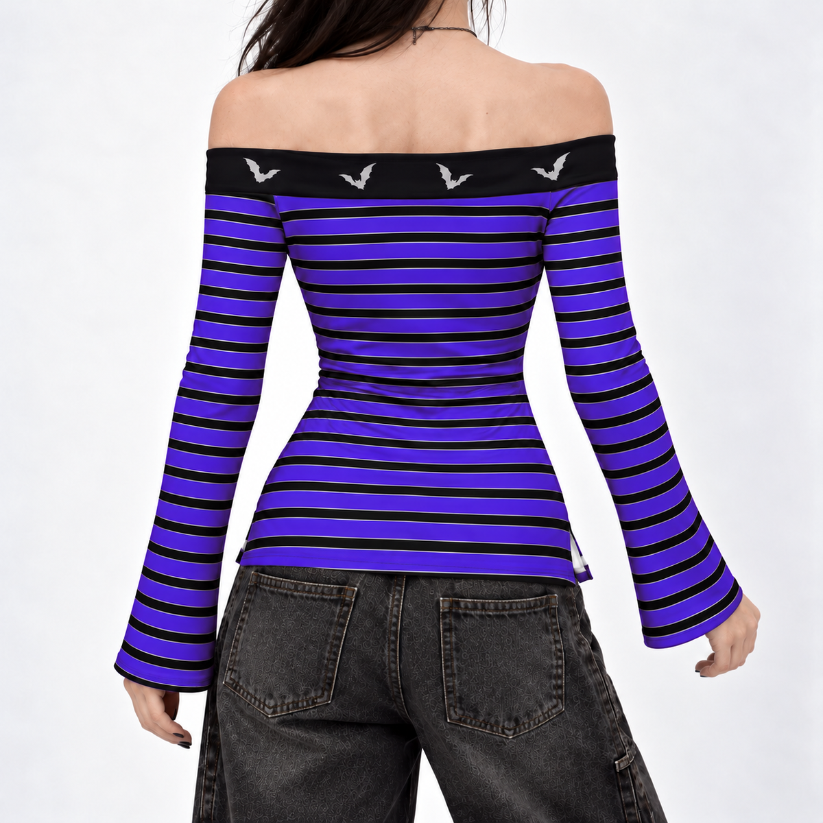 Women's Gothic Witchy Off Shoulder Top | Purple Sky Bat
