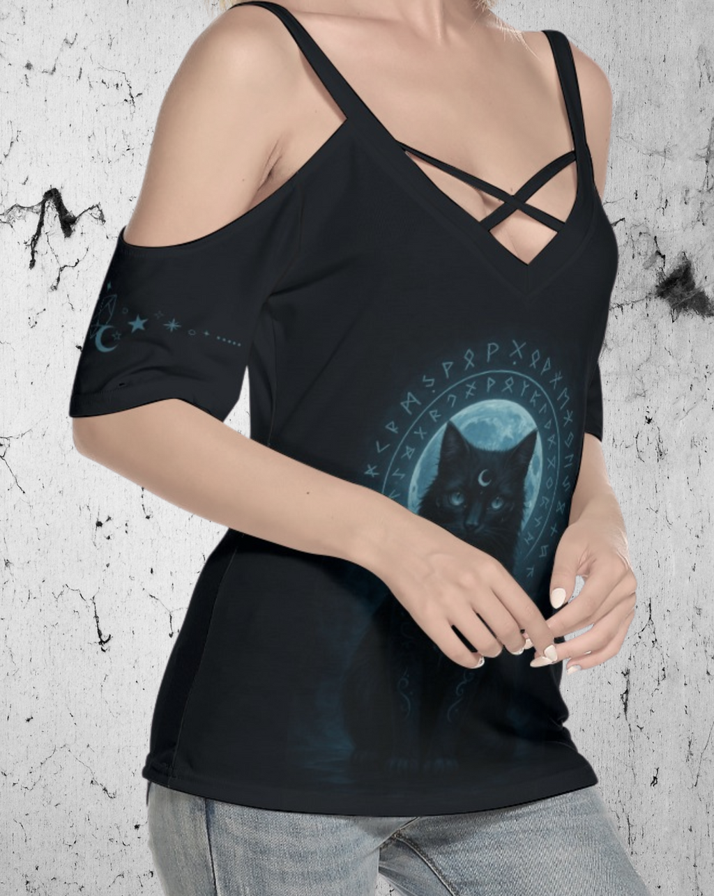 Gothic T-shirt with Black Esoteric Cat