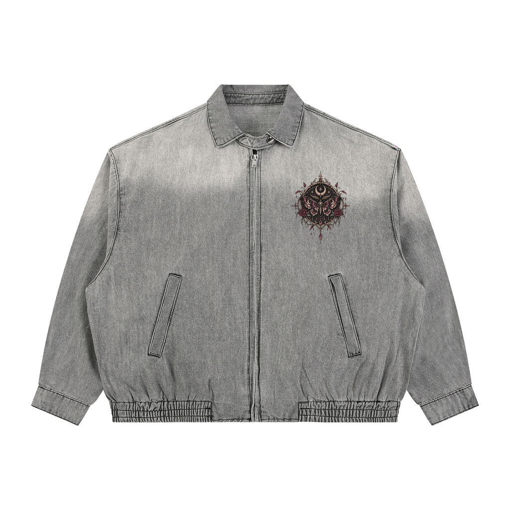 Gothic Wiccan Denim Jacket | Death Moth & Moon Ritual | Unisex
