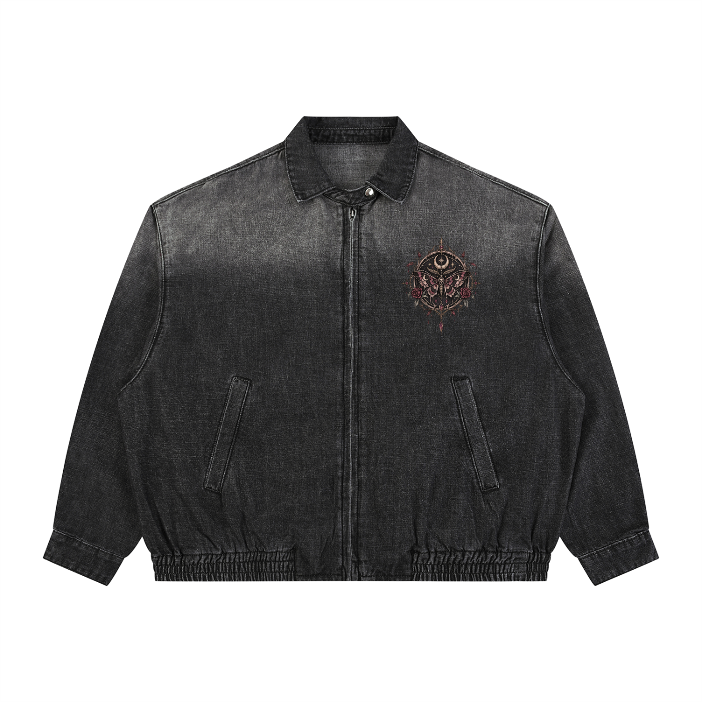 Gothic Wiccan Denim Jacket | Death Moth & Moon Ritual | Unisex