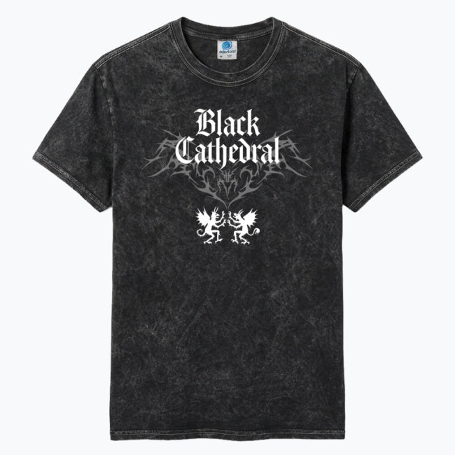 Gothic Vintage Washed T-Shirt | Black Cathedral Devil Crest | Gothic Darkwear T-Shirt 100% Cotton