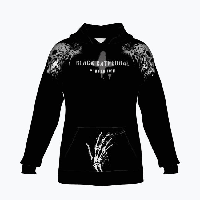 Punk Goth Oversize Unisex Hoodie| Black Cathedral Chaos Bones Hoodie | French Terry Premium
