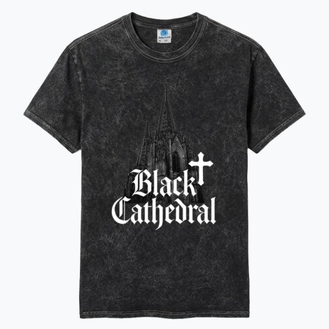 Gothic Mineral Wash Vintage T-Shirt | Black Cathedral Shadow I | 100% Cotton