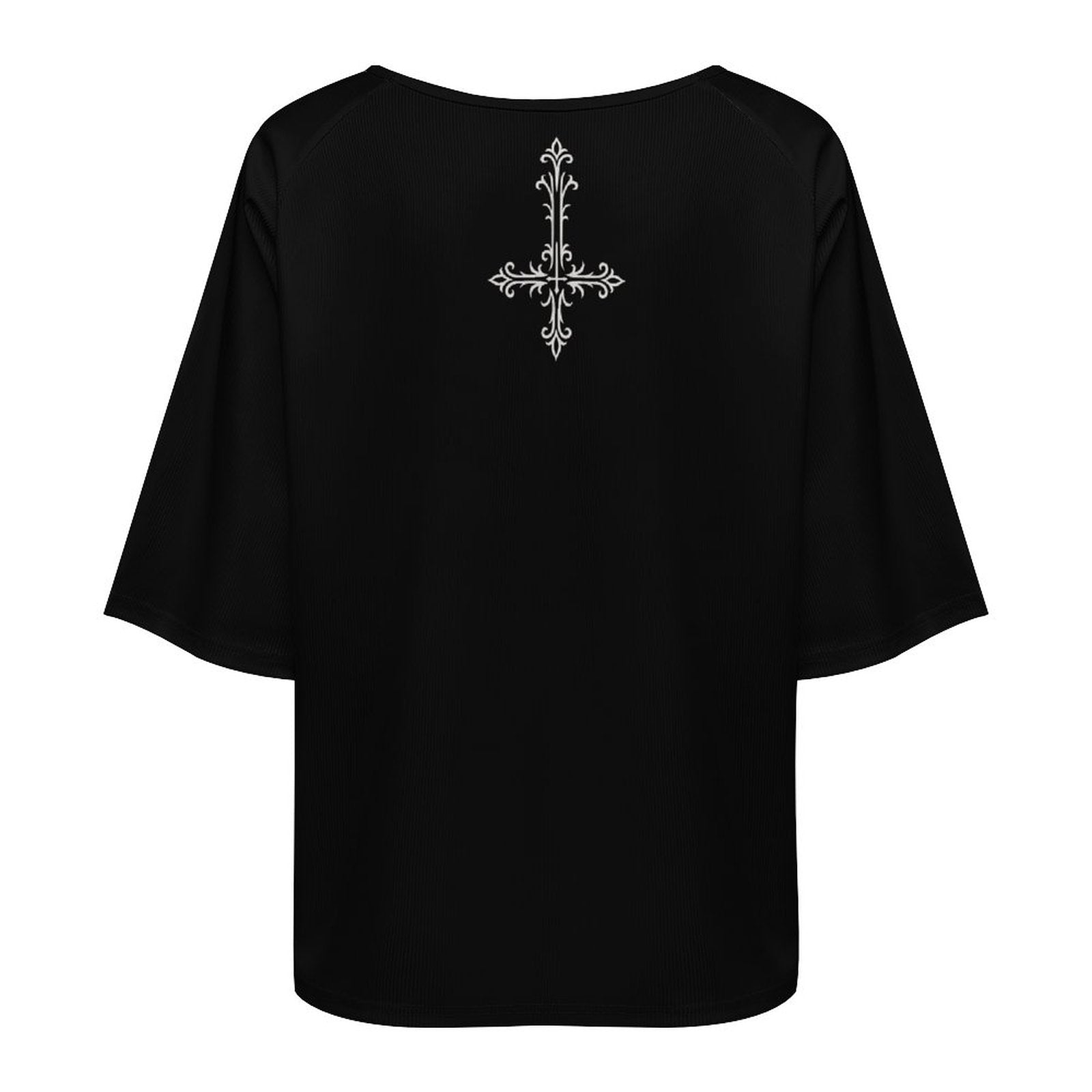 Gothic Women's T-Shirt Dark Angel | Occult Fallen Angel Loose Fit | Gothic Boat Neck Top 3/4 Sleeve