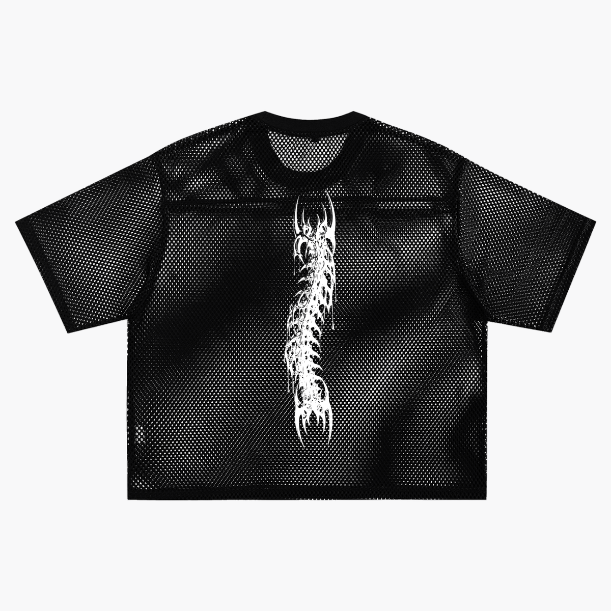 Oversized Gothic Mesh T-Shirt | Demoncore Black – 260 GSM