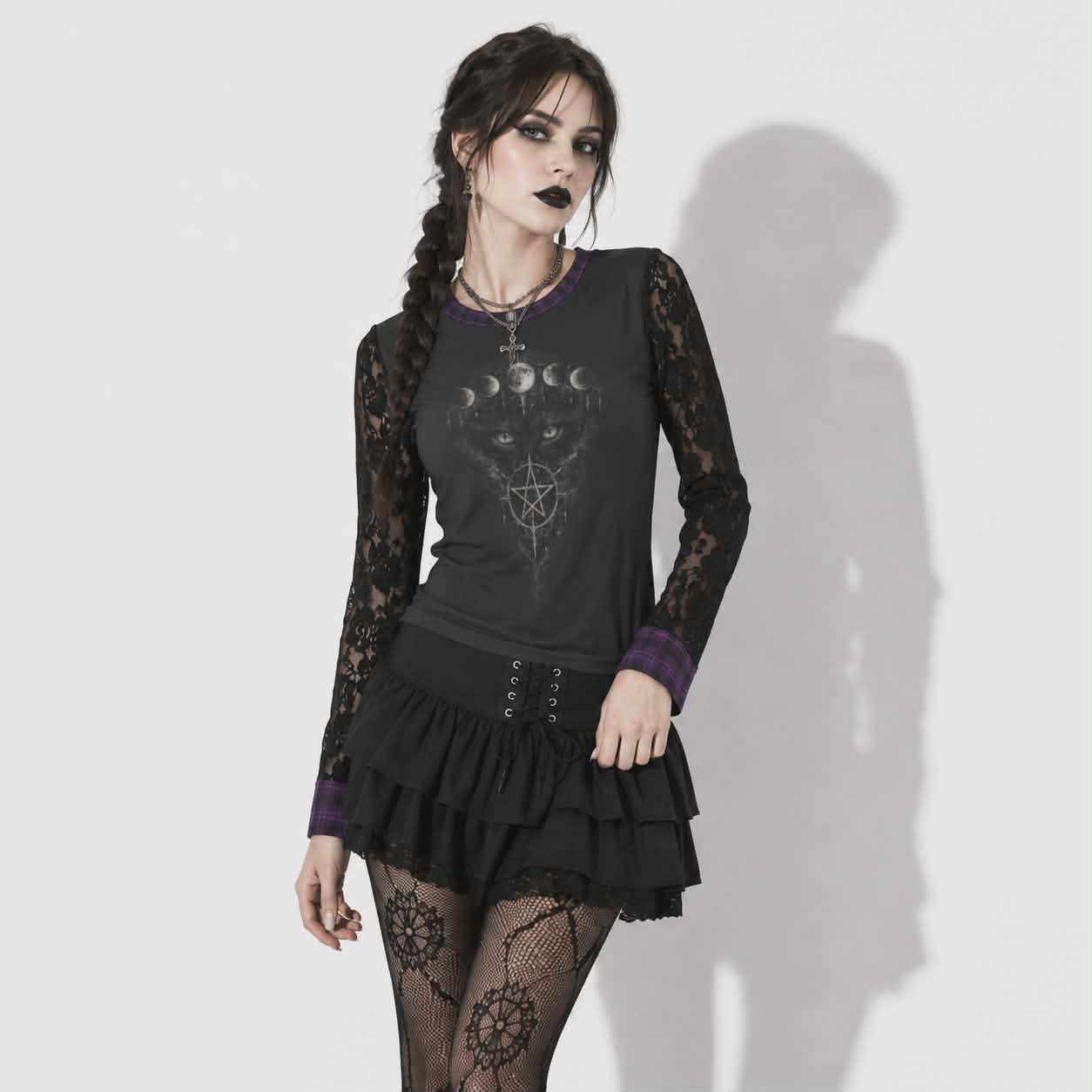 Gothic Moon Ritual Top | Witchcore Lace Gothic Shirt
