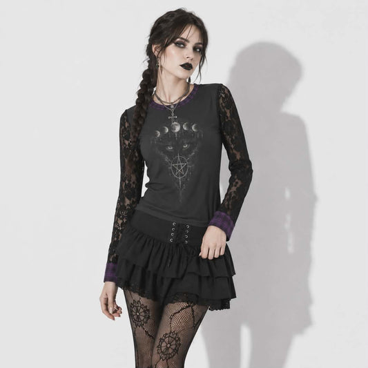 Gothic Moon Ritual Top | Witchcore Lace Gothic Shirt