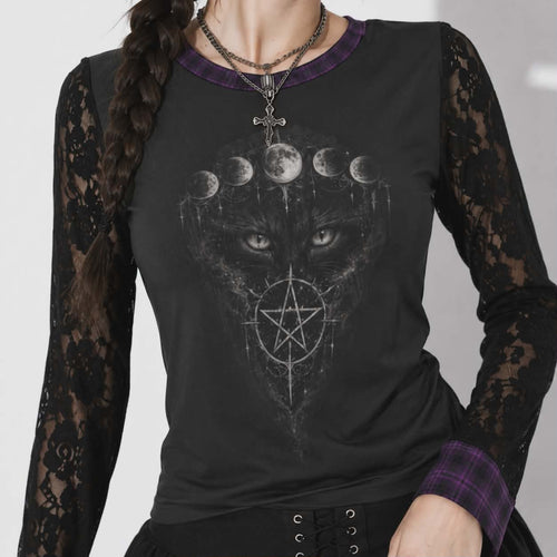 Gothic Moon Ritual Top | Witchcore Lace Gothic Shirt