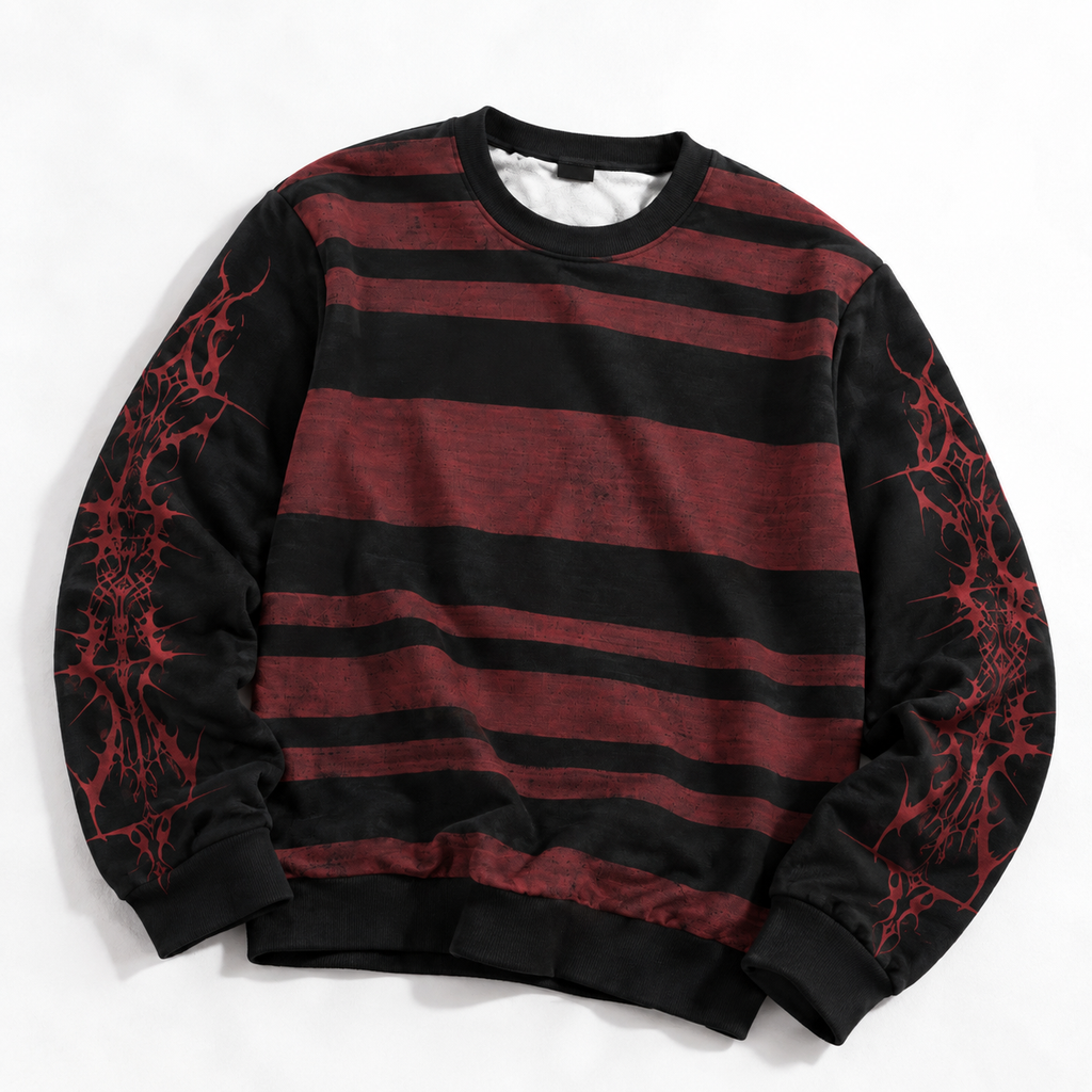 Gothic Grunge Striped Sweatshirt | Evil Stripes | 100% Cotton 310 GSM