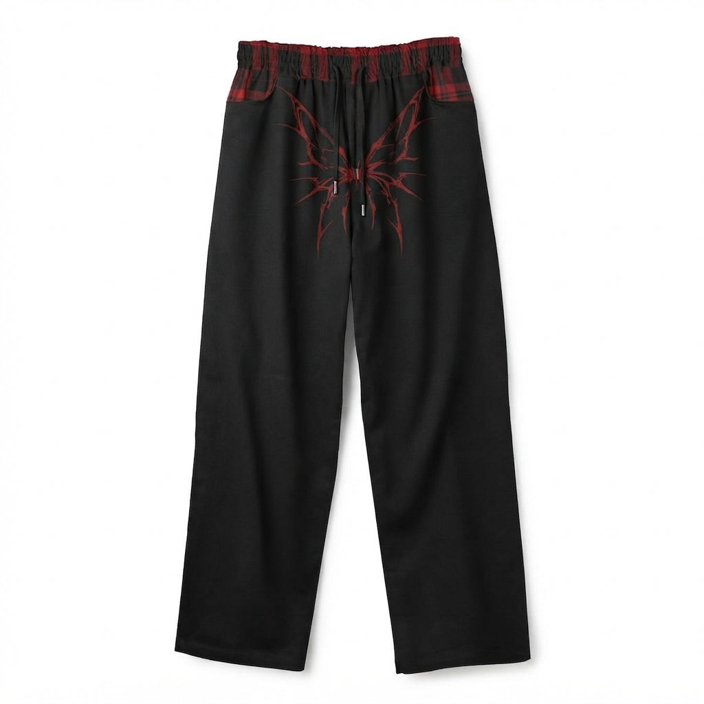 Punk Grunge Tartan Pants | Crimson Moth – 100% Cotton 245 GSM
